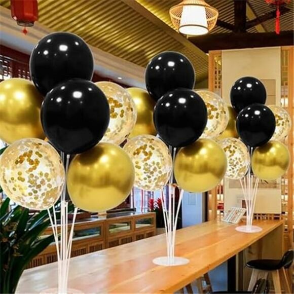 Black Gold Balloon Stand Centerpiece Kit Birthday Wedding Graduation Decor - Picture 6 of 7